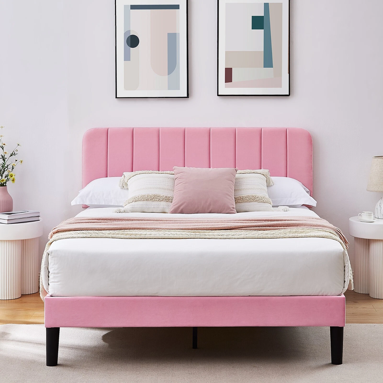 Twin Full Queen Size Bed Frame Velvet Upholstered 